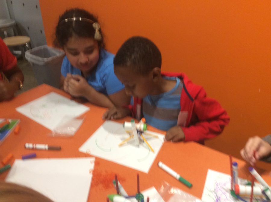 students at science center