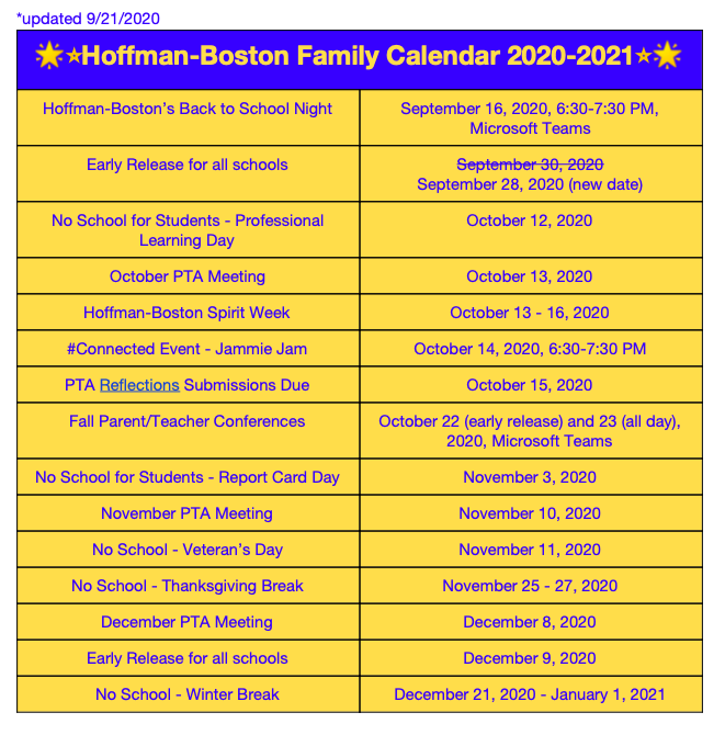 Title I & Family Events Calendar HoffmanBoston