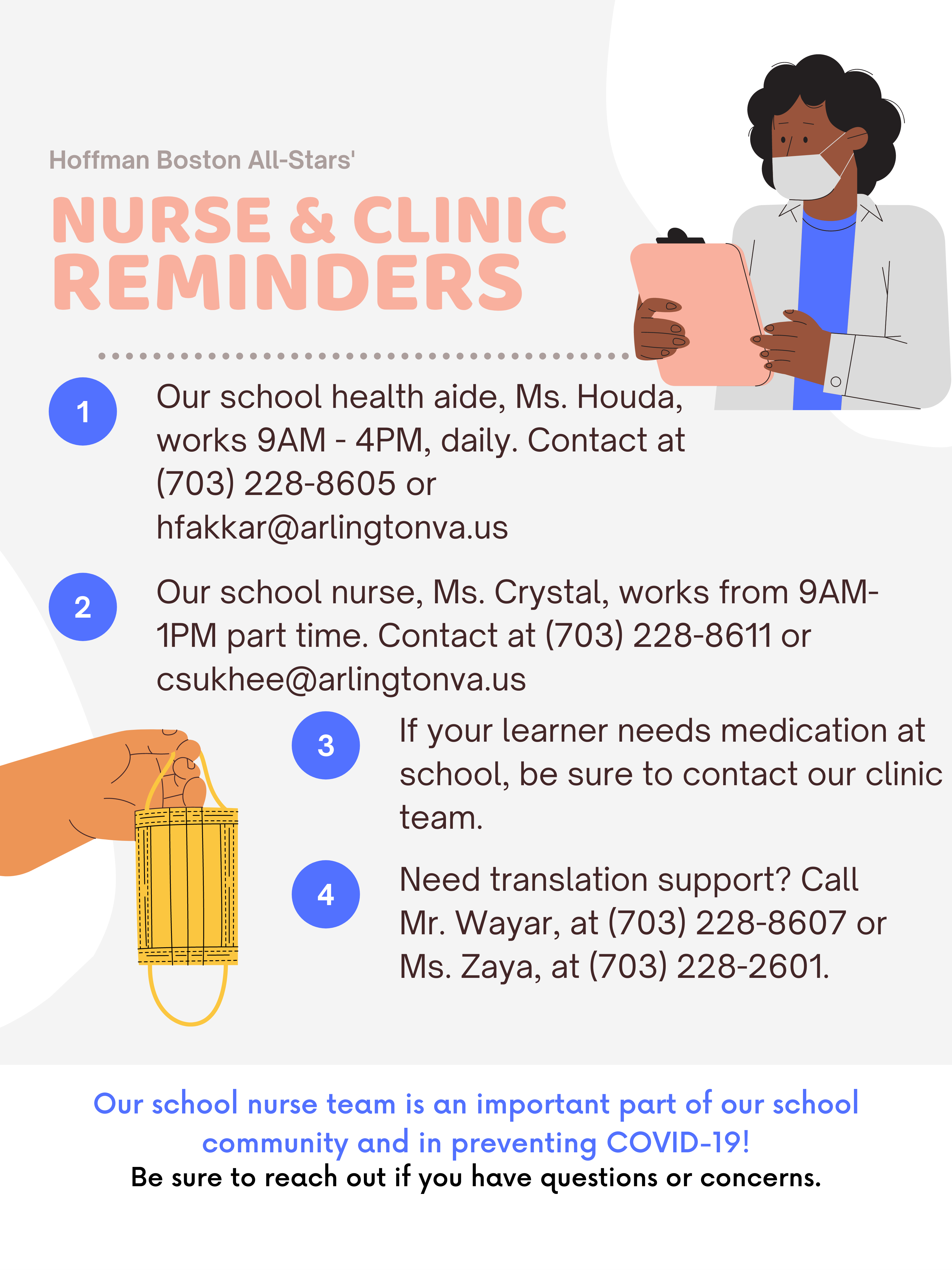 A nurse clinic hours and reminders