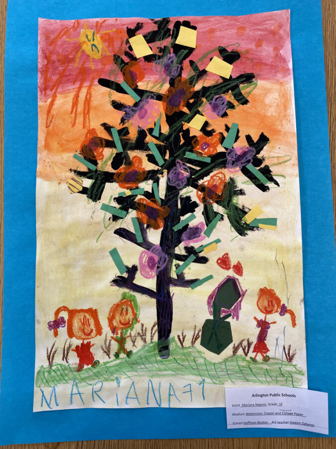 Flower Tree and boys and girls play under the tree.