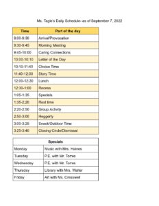 Ms. Tagle - class schedule