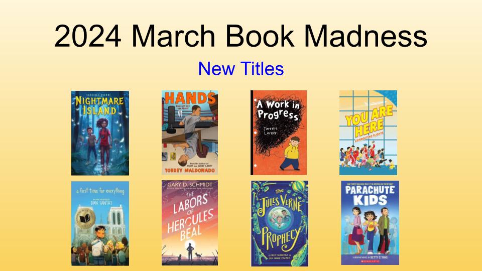"2024 March Book Madness" displayed 6 children books