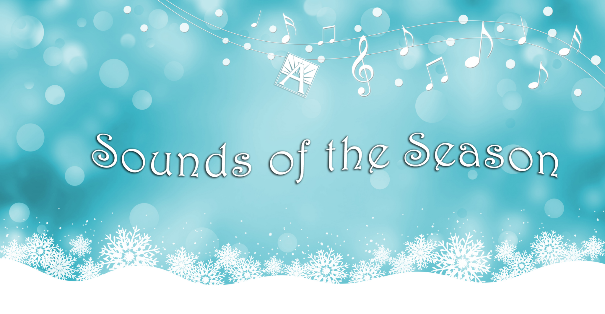 Snowy and wintery blue background; sound of the season