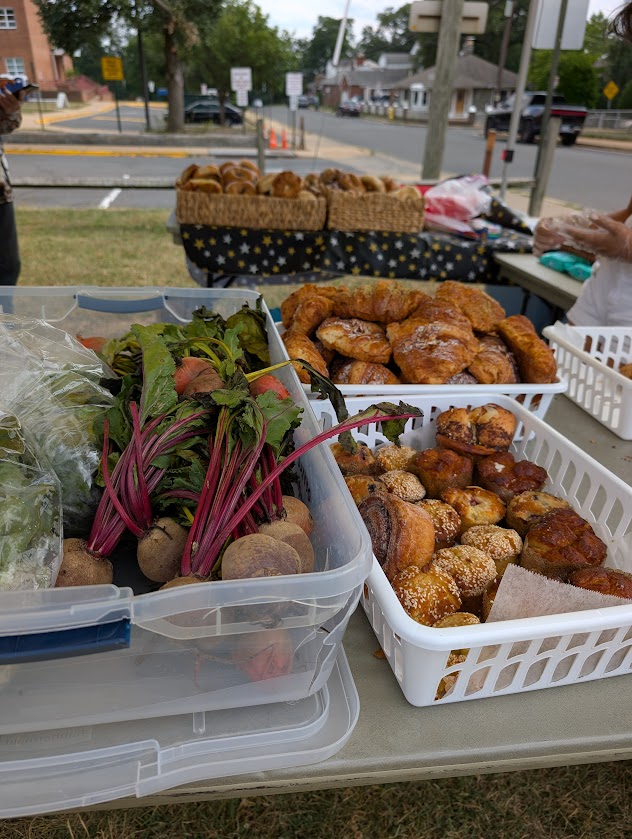 Monday shared table fill with produce and treats